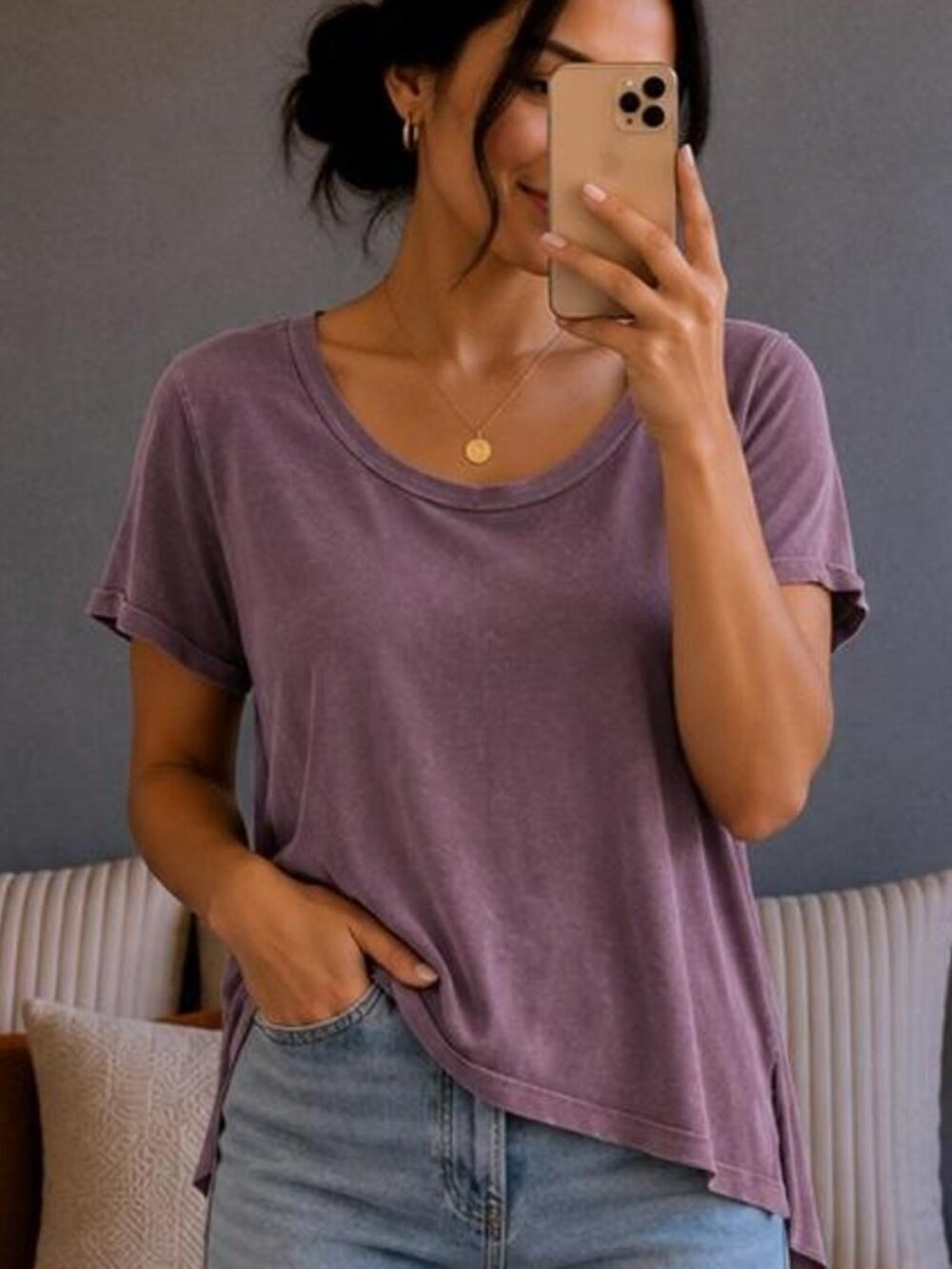 Purple Scoop Neck Tunic Top